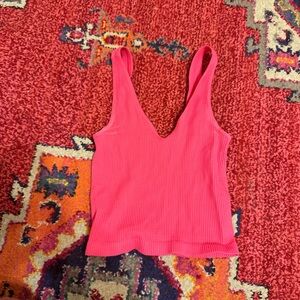 Nikibiki V-Neck Ribbed Tank Top in Vibrant Pink